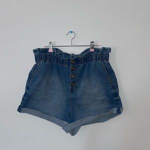 Blue Paperbag Jean Shorts